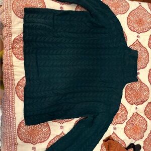 CASHMERE TEAL CABLE KNIT SWEATER